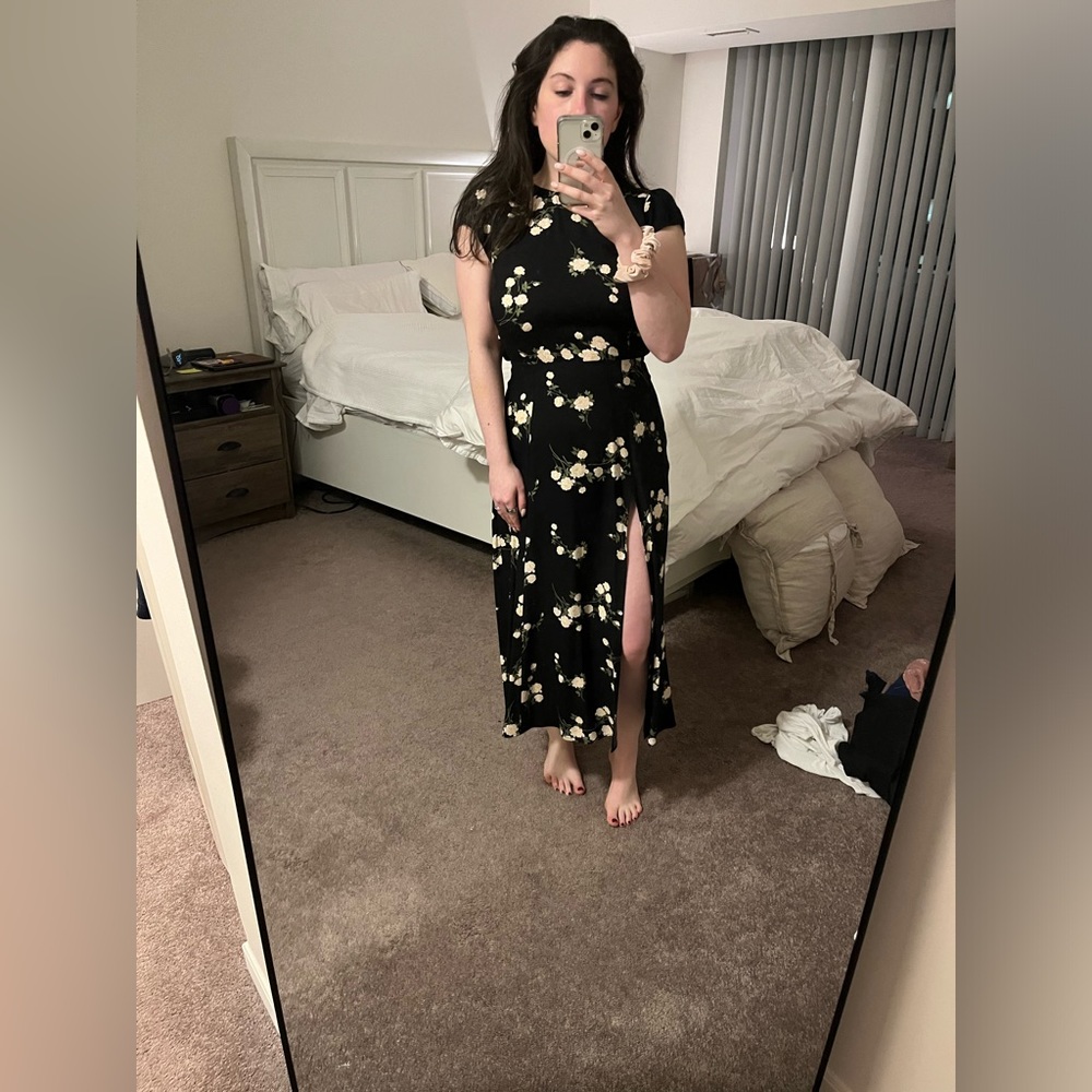 Reformation floral high neck slit midi dress size 8